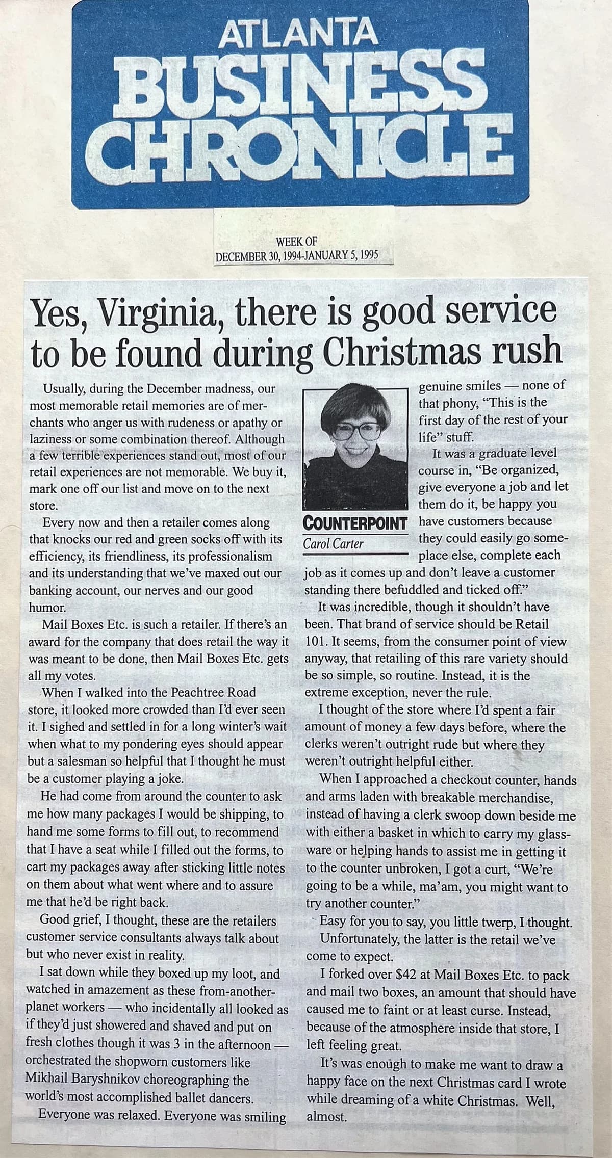 Atlanta Business Chronicle article about Mail Boxes Etc. service